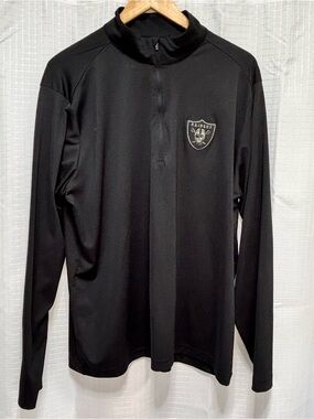 Las Vegas Raiders Football Team 3/4 Zip Antigua Black NFL Sport Patch Mens L